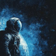 Astronaut in space gazes upon a celestial body