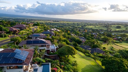 Obraz premium Aerial view of tranquil residential neighborhood scenic landscape high angle peaceful surroundings
