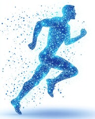 Naklejka premium Blue polygonal man running forward on plain background for health or technology graphic