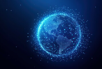 Obraz premium A mesmerizing abstract image of a glowing blue Earth connected by a network of lines Perfect for technology and global communication presentations.