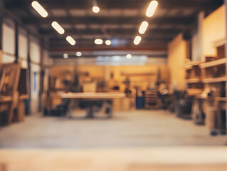 Blurred Interior View of a Woodworking Workshop