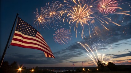 fireworks over american flag