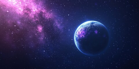Obraz premium Digital rendering depicts a planet with nebula and stars