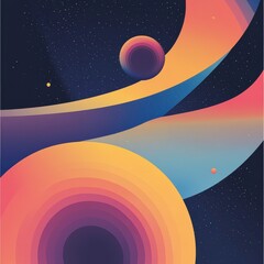 Colorful abstract space scene with planets and swirling bands