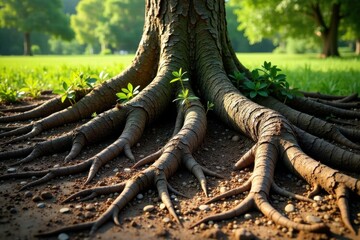 Tree roots exposed in dry earth , tree roots, barren, nature
