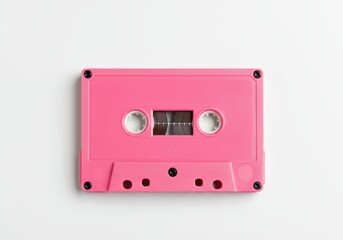 Obraz premium Bright pink cassette tape on a clean white background