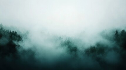 Mysterious Forest Scene with Dense Fog and Soft Light Creating an Atmosphere of Tranquility and Serenity