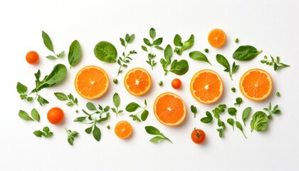 Vibrant Orange Slices and Fresh Herbs Flat Lay Food Photography