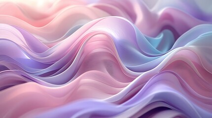 Fototapeta premium Dreamy pastel waves in soft pink, purple, and blue hues, creating an abstract fluid motion effect. Elegant flowing layers with smooth textures and a gentle gradient aesthetic