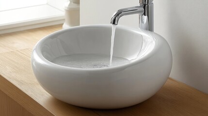 Fototapeta premium A modern bathroom sink with water trickling down into the basin