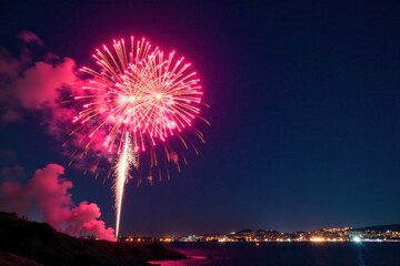 Vibrant fireworks exploding in the night sky, Sky, , Sparkling