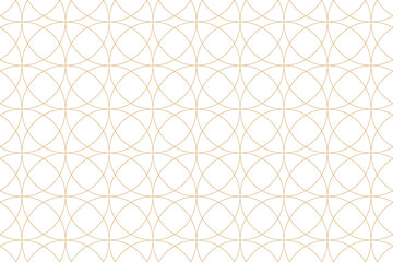 Seamless elegant gold intersects circle line pattern background, art deco design vector illustration. Geometric repeat tile for textiles, home décor, branding, web design or decorative elements.