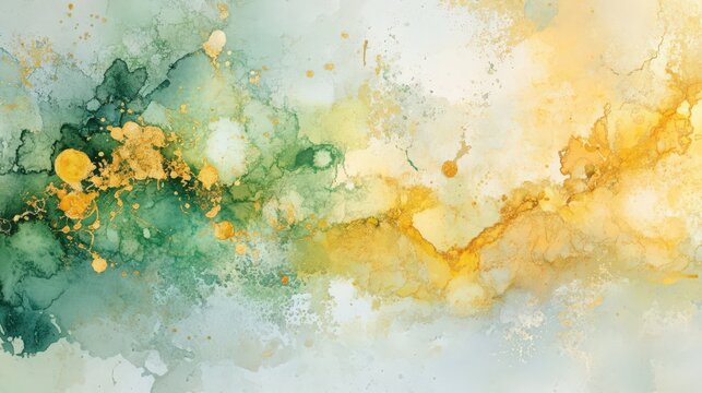 Elegant Green and Gold Alcohol Ink Abstract Painting Background Texture