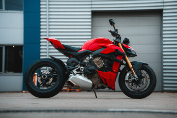 Red motorcycle, sportsbike motorbike streetfighter style