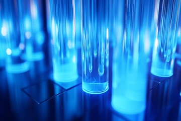 Glowing blue tubes, futuristic lab, research, background blur