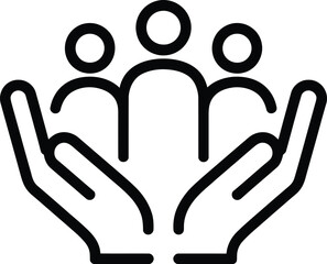 Obraz premium Minimalist Community Care Icon – Hands Protecting People Symbol
