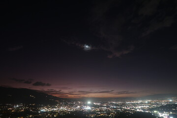 City Lights and the Moon's Glow