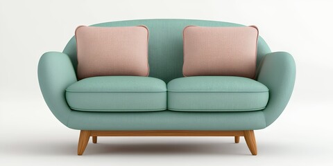 Stylish Mint Green Sofa with Decorative Pastel Pink Cushions in Minimalist Living Space