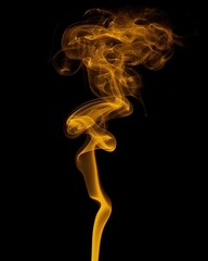 A swirling plume of golden smoke rises against a dark background, creating an ethereal and dynamic visual effect.