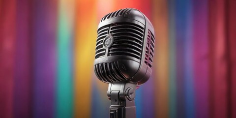 Vintage style microphone with colorful background, retro, background, vintage