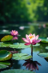 Water lily pond background, green, floral, peaceful