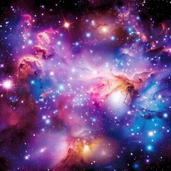 Fototapeta premium A vibrant cosmic scene filled with colorful nebulas, stars, and galaxies, showcasing the beauty and mystery of the universe.