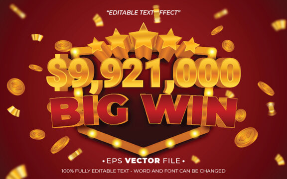Big Win text effect editable vector realistic 3d style
