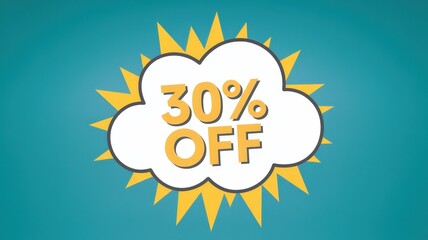 30% OFF promotional sale banner with vibrant sunburst design