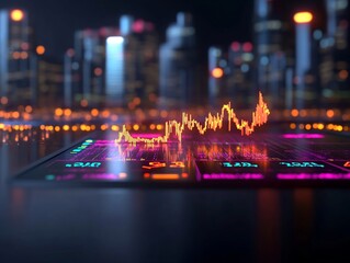 Fototapeta premium profit indicator with neon layers and animated symbols
