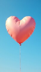Fototapeta premium Delicate peach fuzz heart balloon against a clear blue sky backdrop, heart, airy, balloon