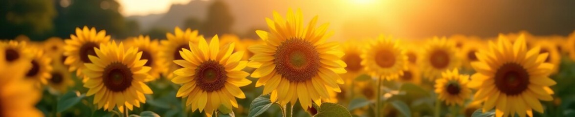 Obraz premium Sunflowers in the morning light with warm tones, landscape, morning