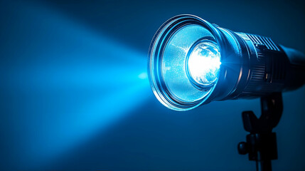 Studio spotlight emitting blue light