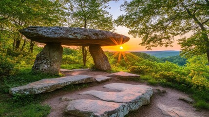 Stunning Sunset View From Ancient Stone Table Landscape