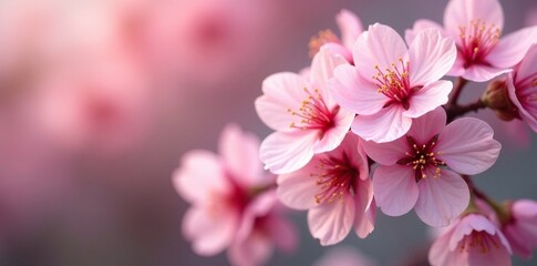 Blooming cherry blossoms with delicate petals, blossoming, pink