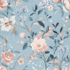 Antique floral design faded blue background with intricate details