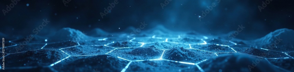 Poster darkened space with glowing white hexagonal shapes and deep shadows, glow, ethereal, shadow