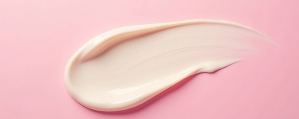 Obraz premium Soft cream smear on pale pink background, subtle texture, smooth, whitish, colors