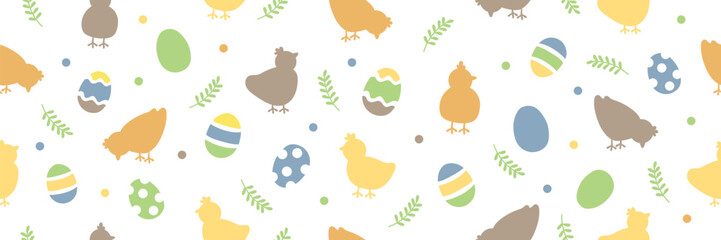 Easter seamless pattern eggs, and chicken.Easter wallpaper. Vector illustration