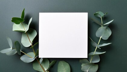 Charming Eucalyptus Twig Invitation Mockup A Fresh Rustic Scene for Special Occasions Amidst the Beauty of Natures Greenery, Perfect for Home Decor or Artistic Inspiration.