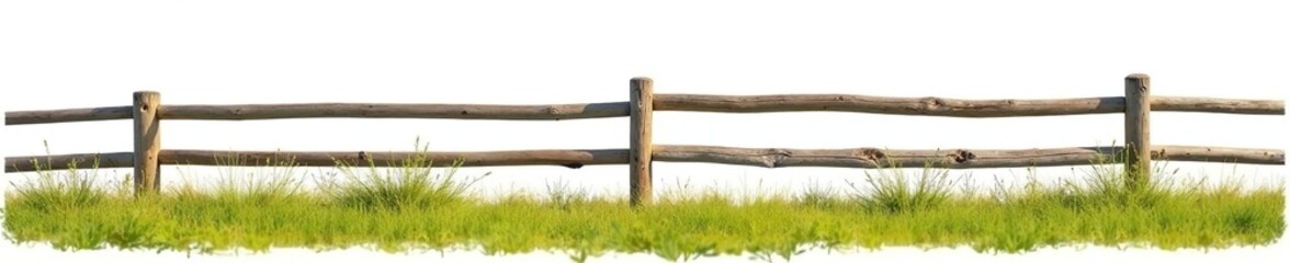 Obraz premium Wooden fence with rustic charm isolated on white background, countryside, fence, isolation