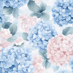 Blue and pink hydrangeas a dreamy floral pattern with soft pastel tones