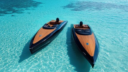 Two Luxury Speedboats Afloat in Turquoise Water