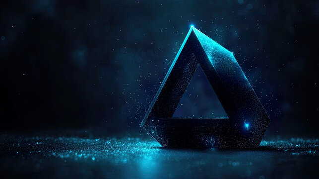 3D geometric abstract background with glowing light effects and overlapping triangular and hexagonal shapes in shades of blue and green.
