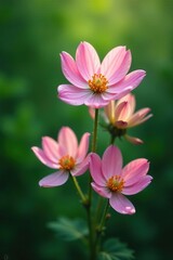 Soft petals of pink flowers against a green background, nature, wildflowers, pink flowers