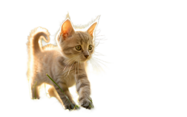 Manx Kitten Chasing on transparent background PNG.