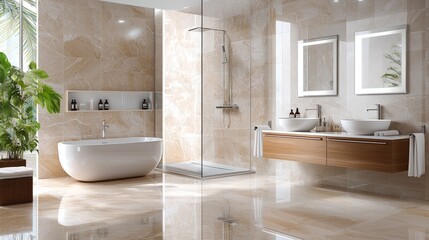 Elegant Bathroom Design with Soft Beige and White Color Hues