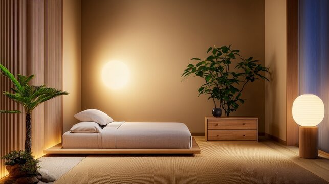 Minimalist Japanese Sleeping Space with Simple Design Elements