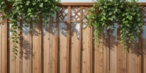 Whimsical doodles of leaves and vines on a wooden trellis, vines, greenery, doodles