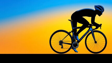 Fototapeta premium Cyclist Silhouette Against Vivid Sunset Sky Background