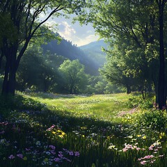 Spring Appalachian meadow blooming wildflowers lush greenery peaceful American nature